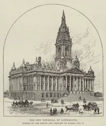 The New Townhall de Portsmouth, inaugurado pelo Príncipe e Princesa de Gales, 9 de agosto